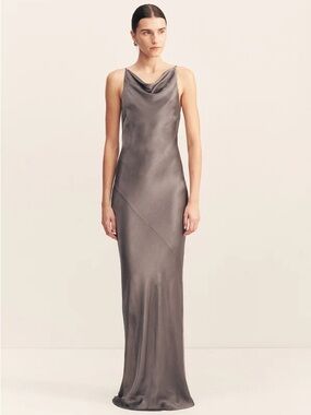 SHONA JOY La Lune High Neck Cowl Maxi Dress - Graphite